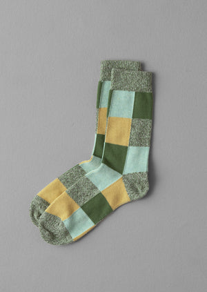 Rove Cotton Patchwork Socks | Green Multi