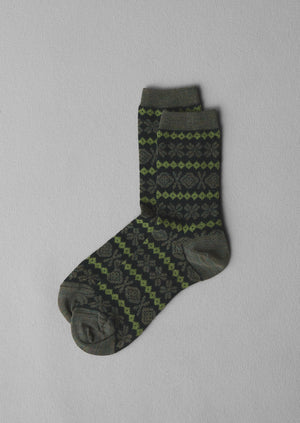Fair Isle Wool Socks | Green Multi