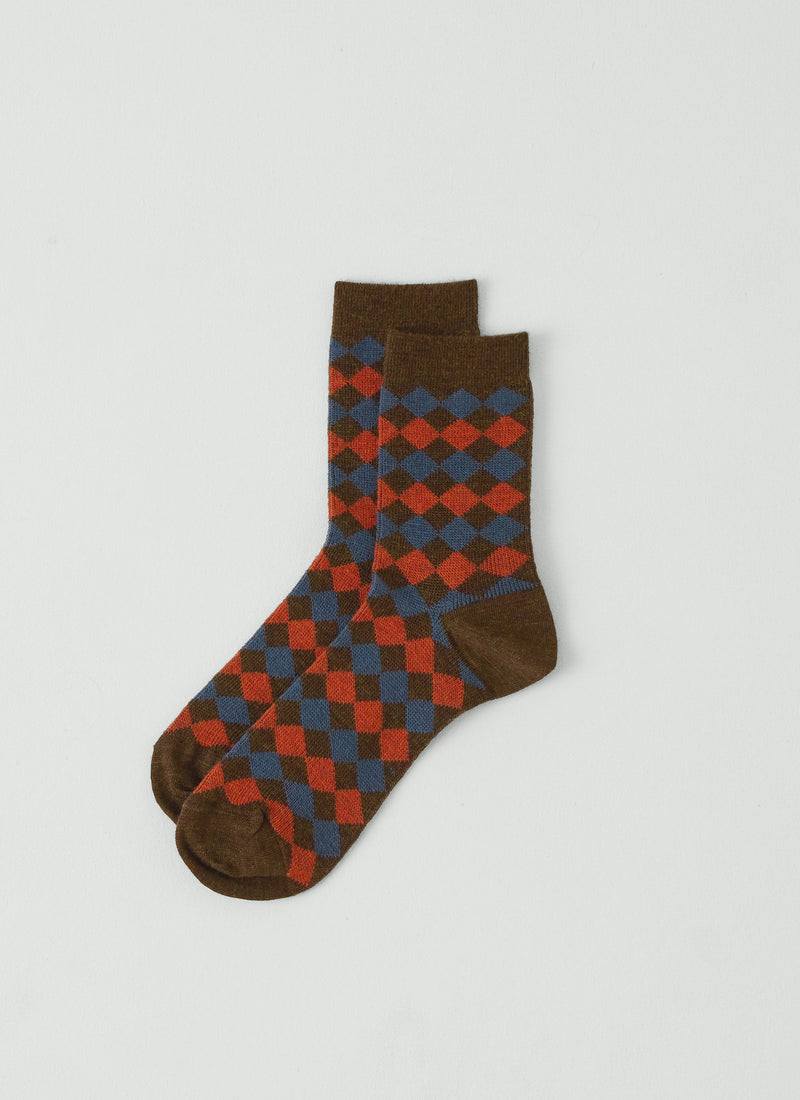 Diamond Wool Socks | Red Multi