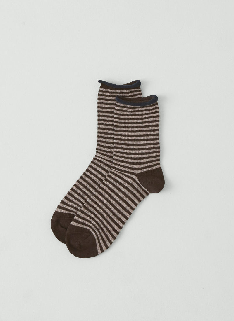 Stripe Cotton Cashmere Socks | Bitter Chocolate/Stone