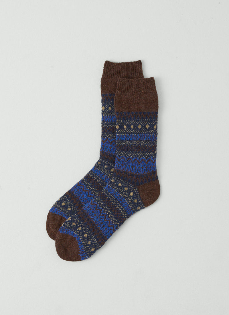 Jacquard Wool Socks | Brown/Blue