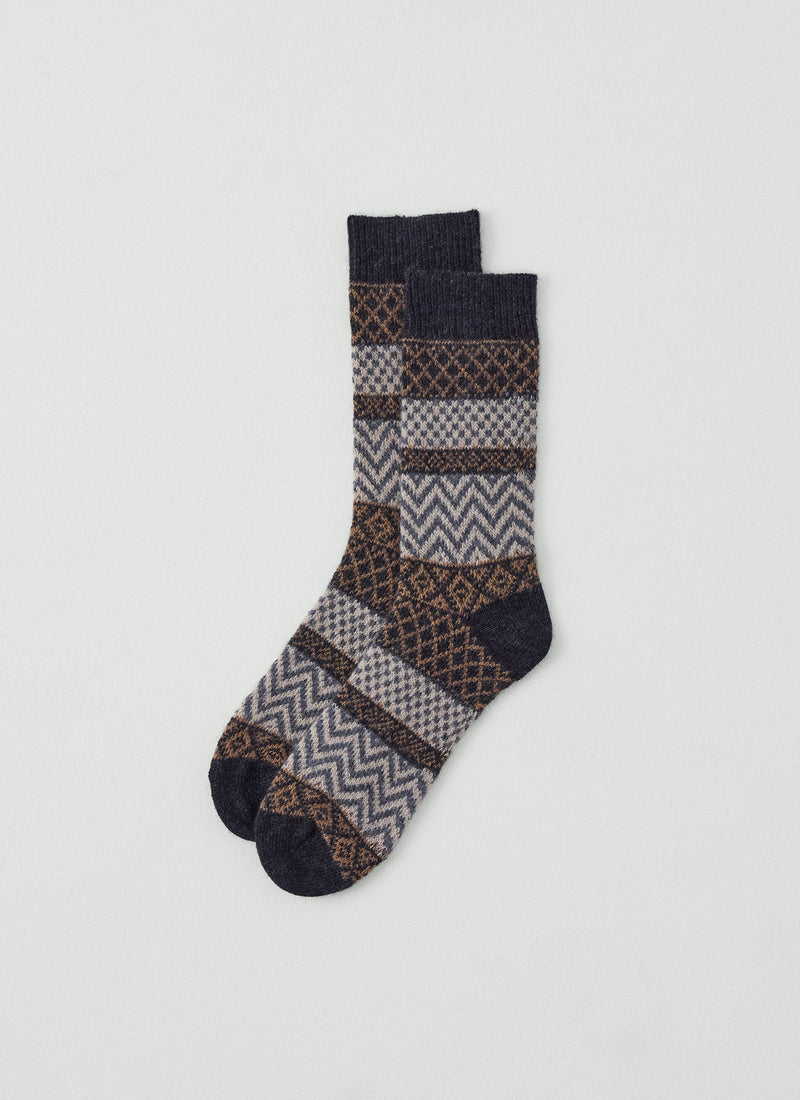Mixed Fair Isle Wool Socks | Anthracite/Parchment