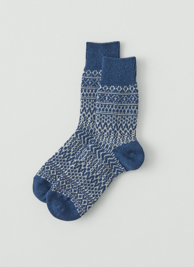 Nishiguchi Kutsushita Wool Jacquard Socks | Seagull Blue