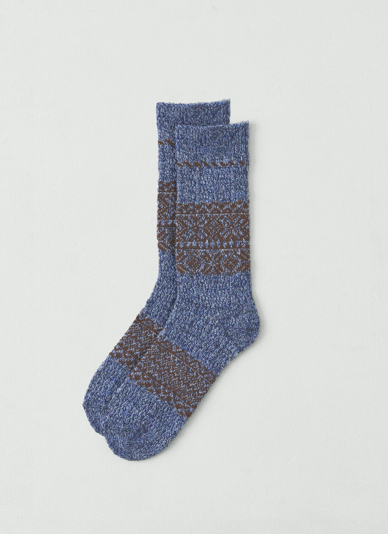 Yahae Wool Cotton Snow Pattern Socks | Blue/Brown