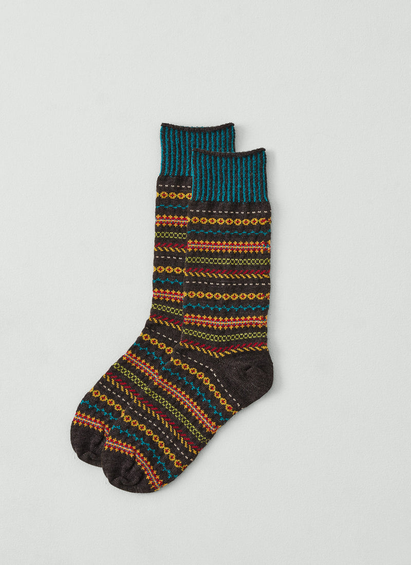 Yahae Wool Blend Pattern Socks | Charcoal/Multi