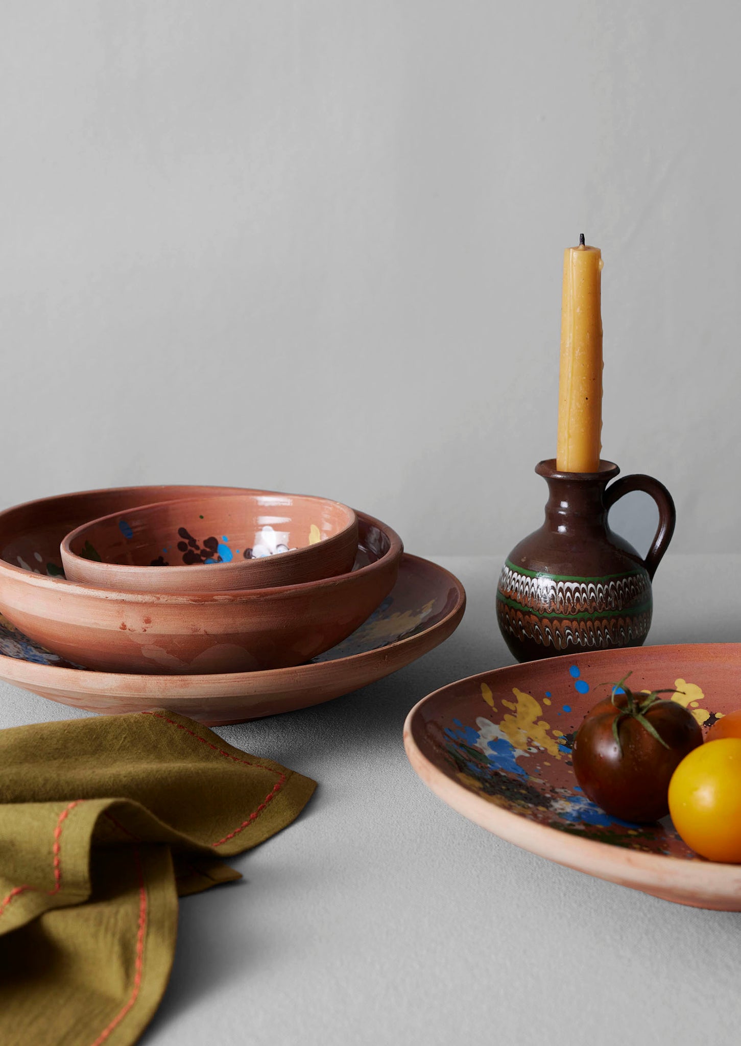 Casa de Folklore Horezu Dinner Candle Holder | Cocoa/Rust/Verdigris