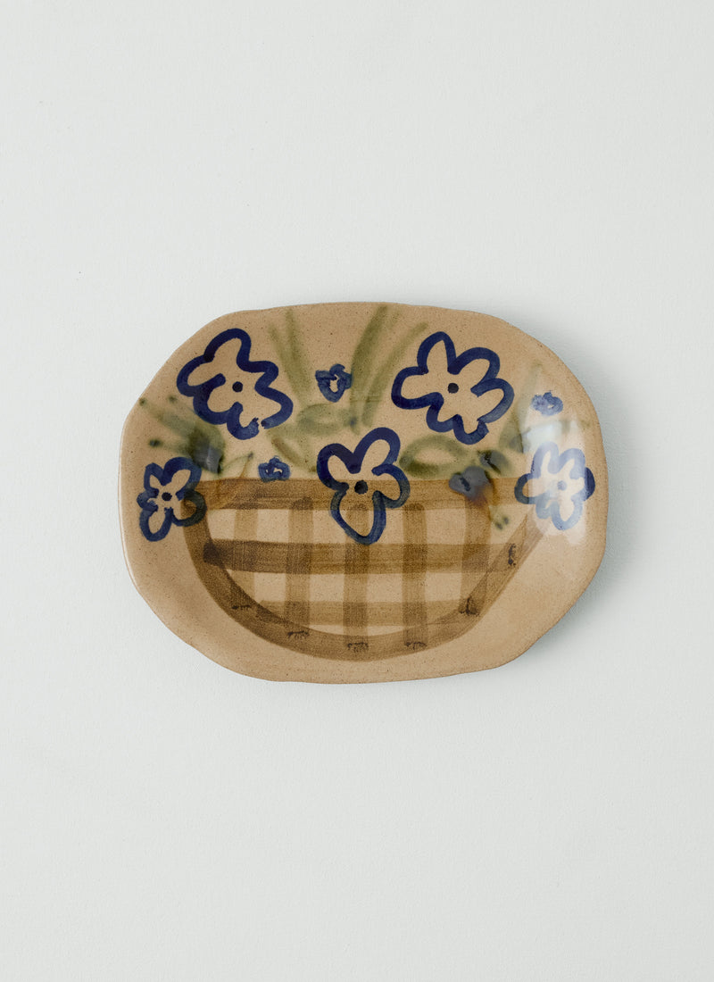 Zosia Painted Flower Platter | Natural/Blue