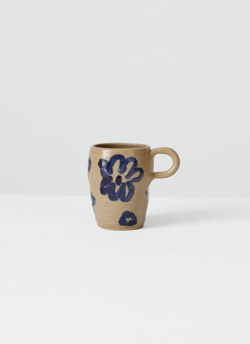 Zosia Painted Flower Tall Mug | Natural/Blue