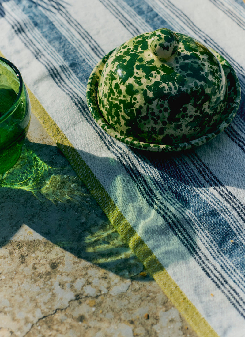 Cortona Splatter Butter Dish | Cream/Leaf