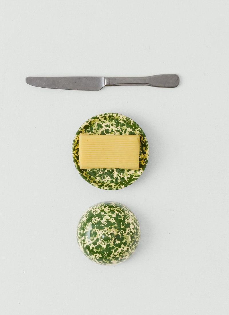Cortona Splatter Butter Dish | Cream/Leaf