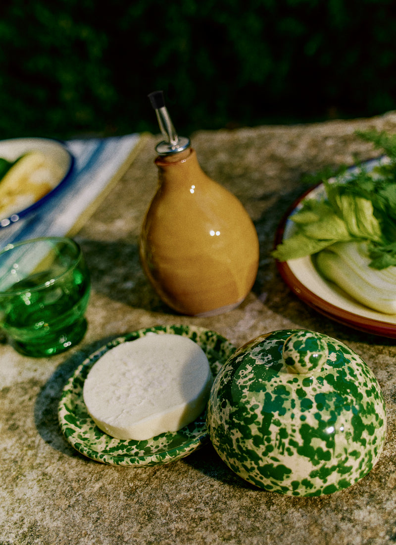 Cortona Splatter Butter Dish | Cream/Leaf