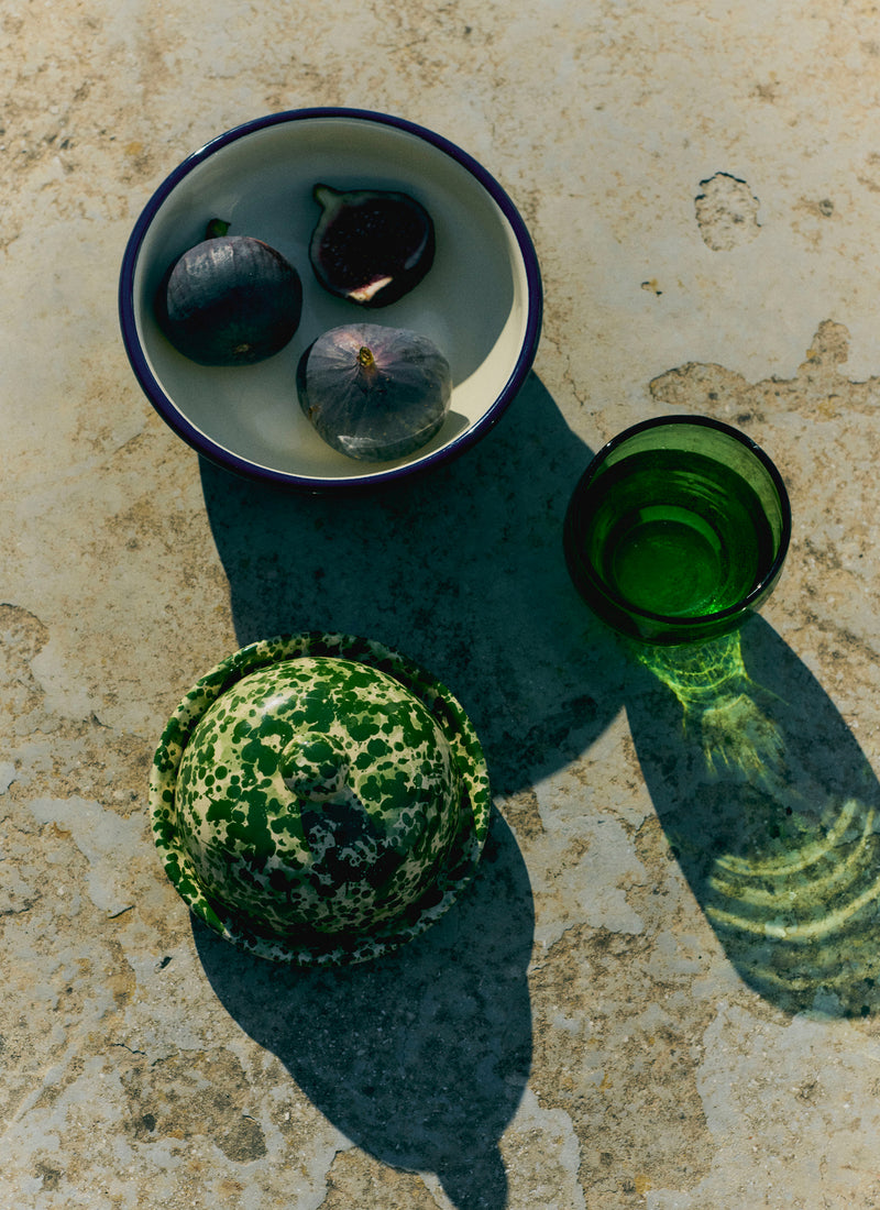 Cortona Splatter Butter Dish | Cream/Leaf