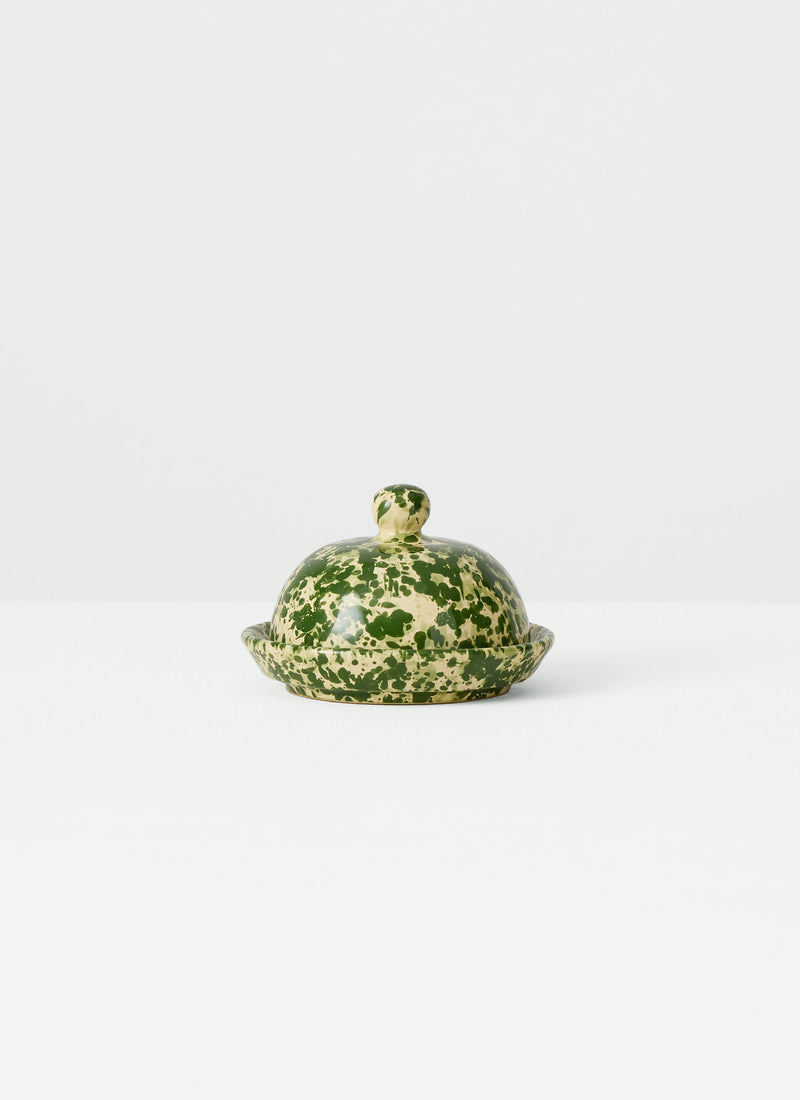 Cortona Splatter Butter Dish | Cream/Leaf