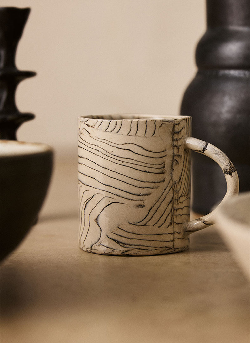 Fern Taylor Striped Nerikomi Mug | Off White/Black