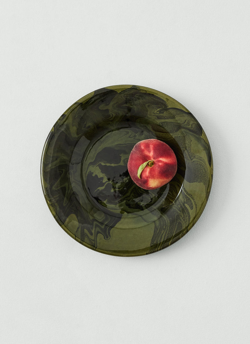 Poterie Barbotine Marbled Plate | Green/ Black