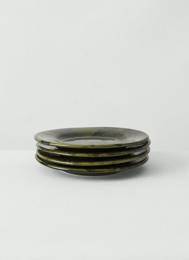 Poterie Barbotine Marbled Plate | Green/ Black