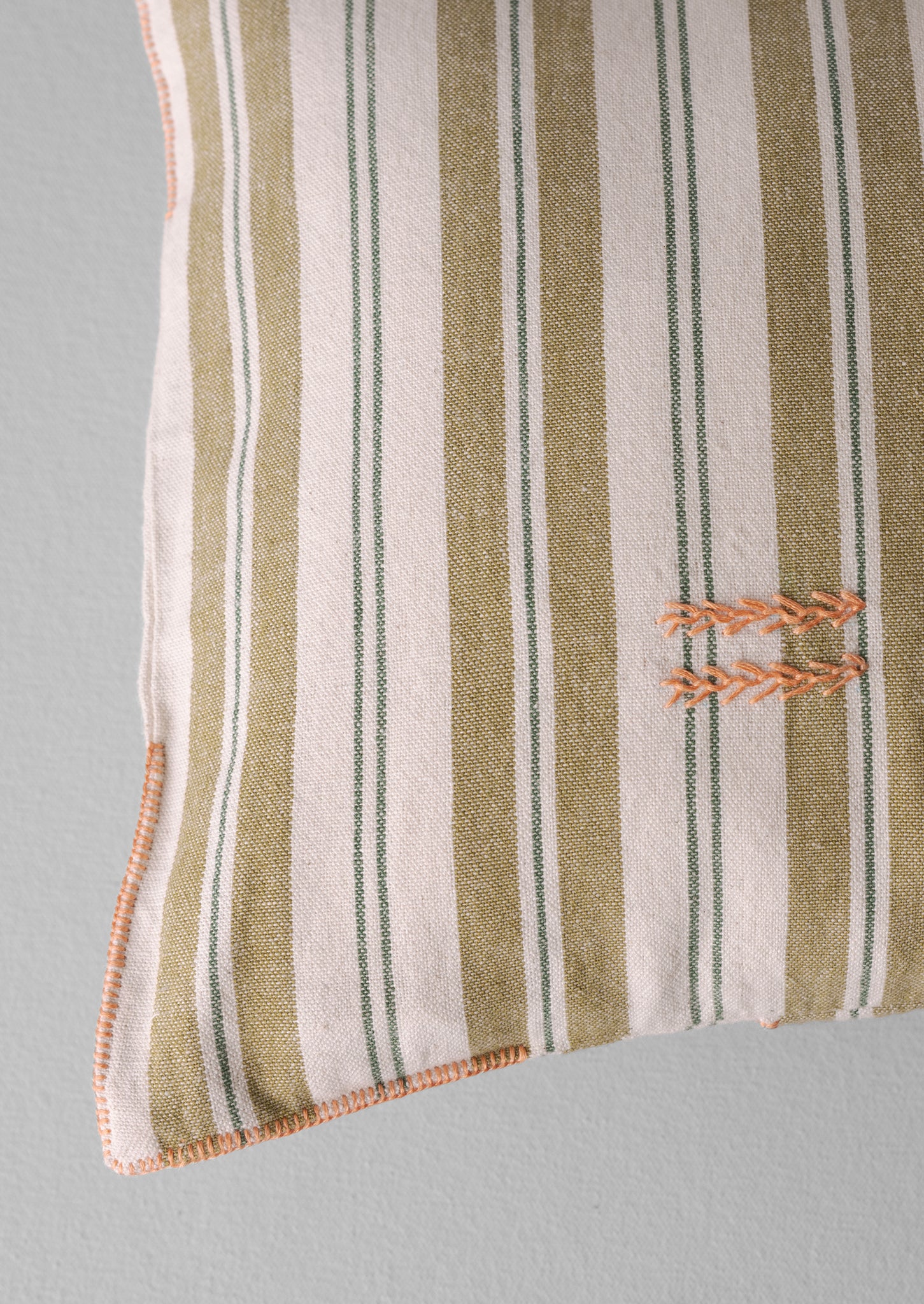 Ida Stripe Cotton Bolster Cushion | Wax Green