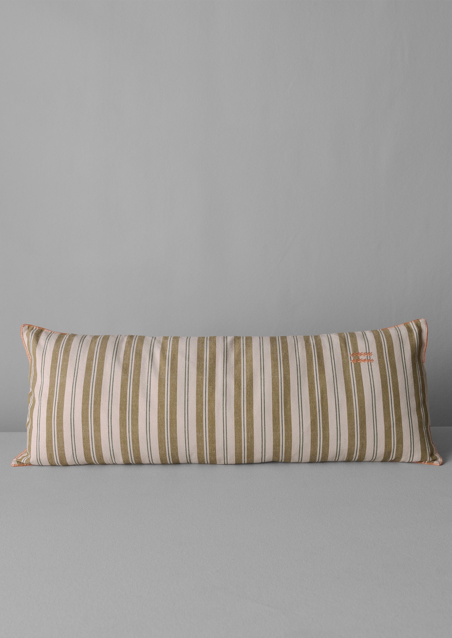 Ida Stripe Cotton Bolster Cushion | Wax Green