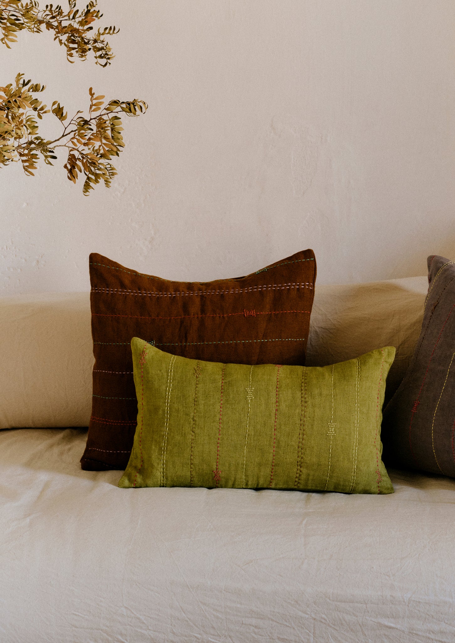 Basri Hand Embroidered Cushion Cover | Deep Honey