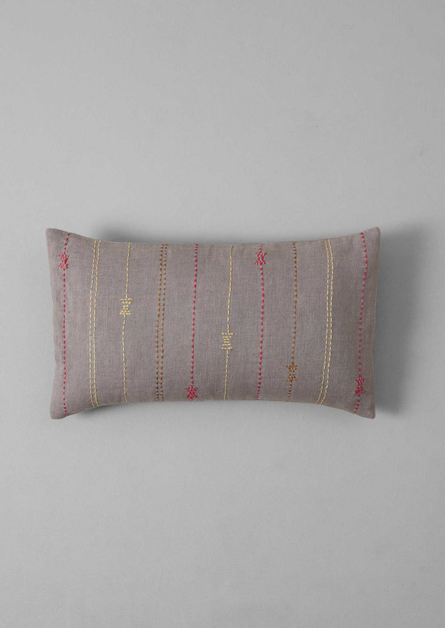 Basri Hand Embroidered Rectangular Cushion Cover | Pale Wisteria