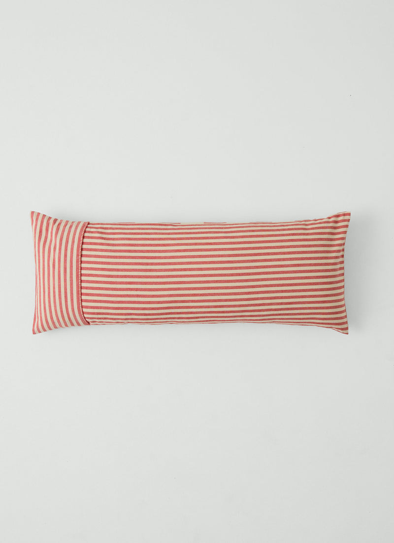 Market Stripe Hand Woven Bolster Cushion | Bright Red/Ecru