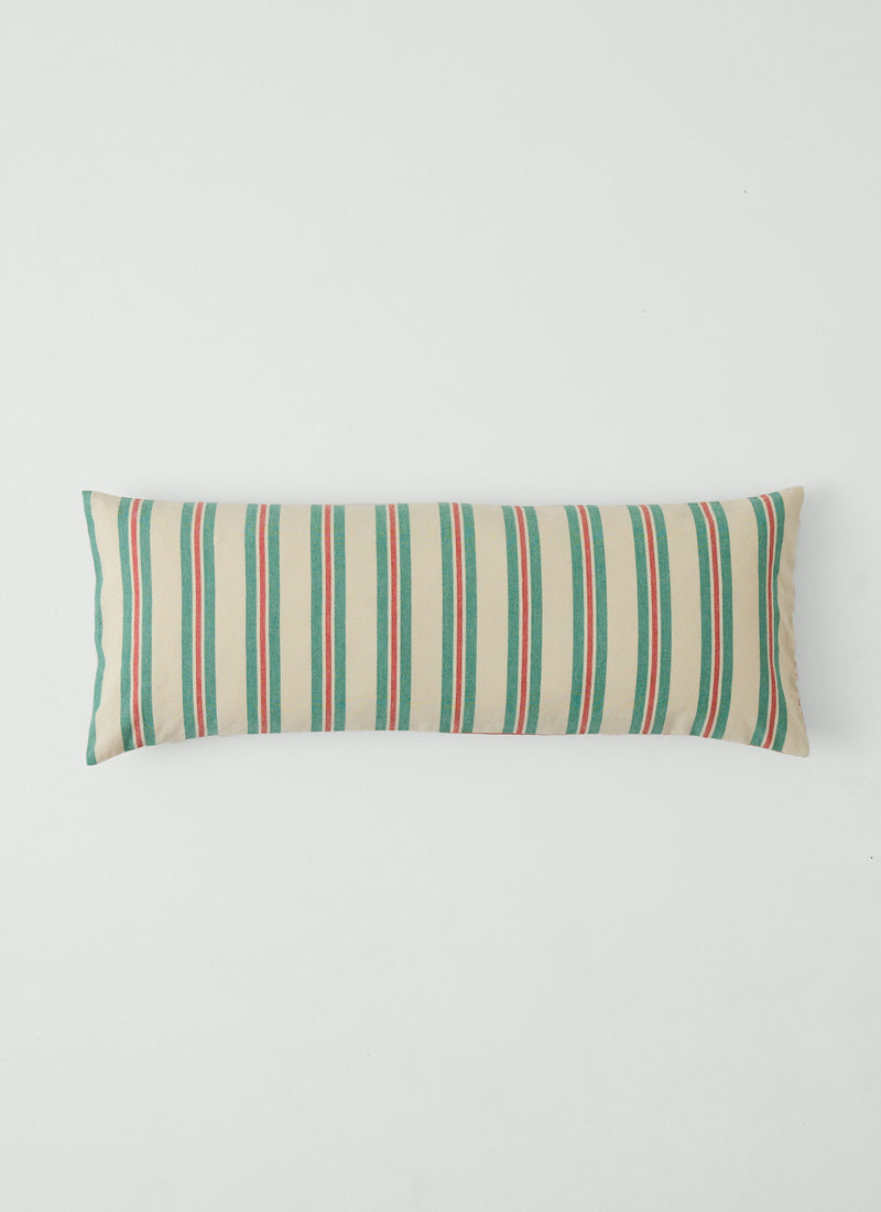 Market Stripe Hand Woven Bolster Cushion | Basil/Poppy