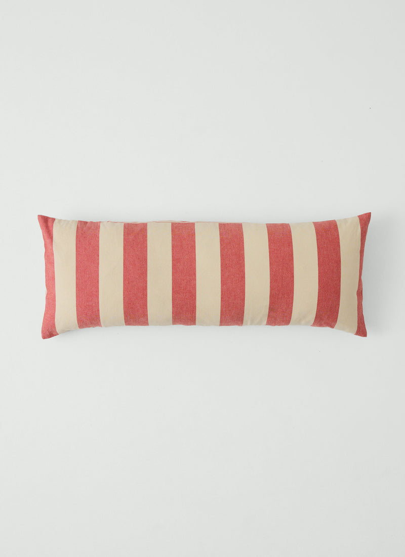 Market Stripe Hand Woven Bolster Cushion | Bright Red/Ecru