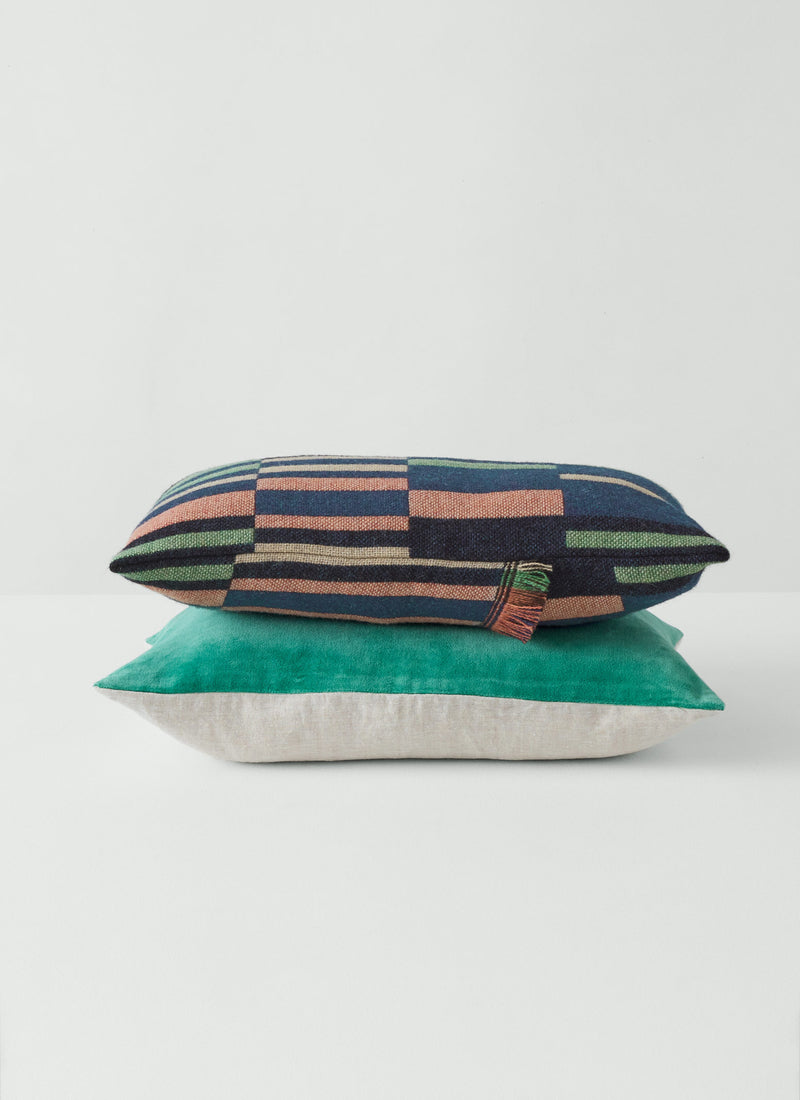 Bristol Weaving Mill Block Stripe Cushion Cover | Deep Blue/Fern