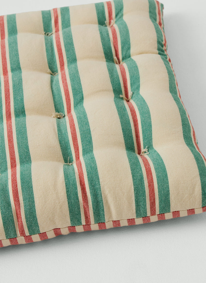 Market Stripe Hand Woven Seat Pad | Basil/Poppy