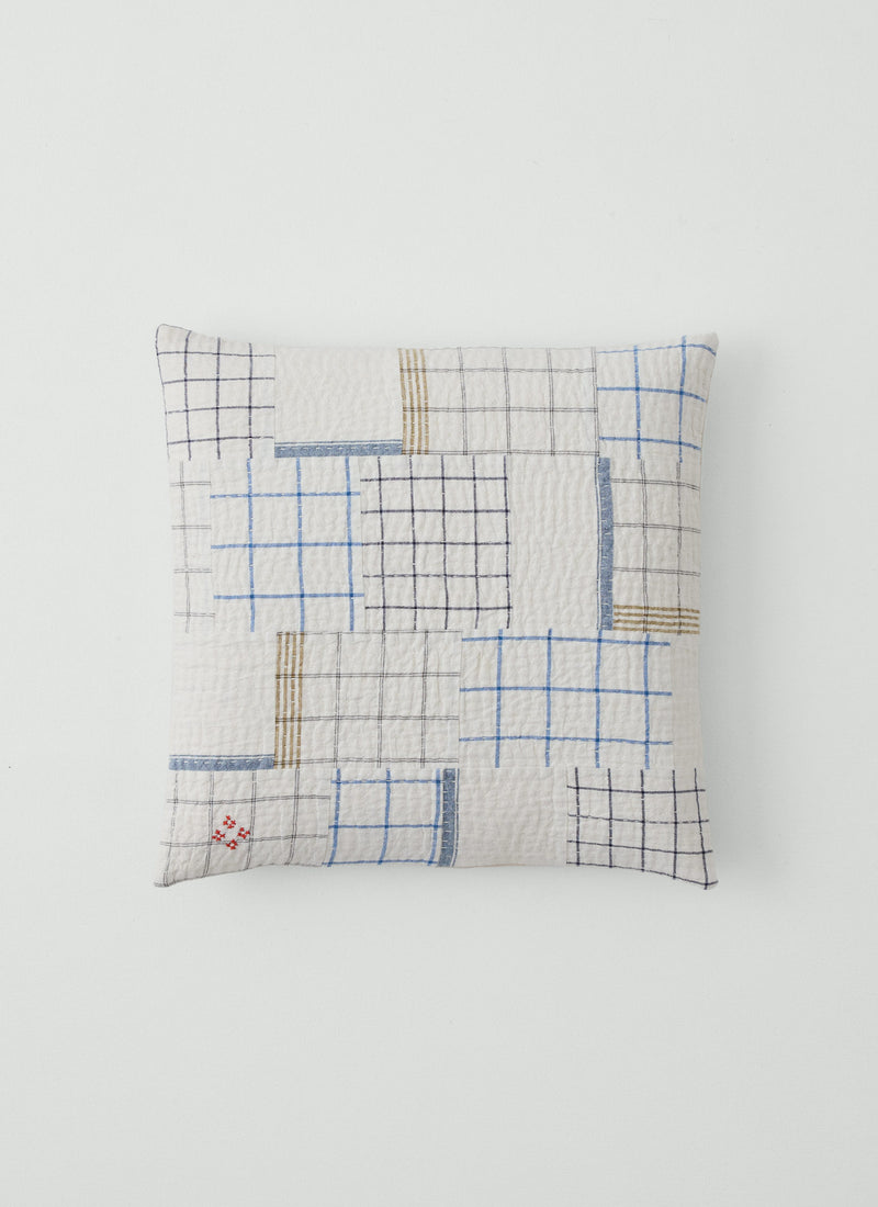 Tea Towel Check Patchwork Cushion Cover | Ecru/Multi