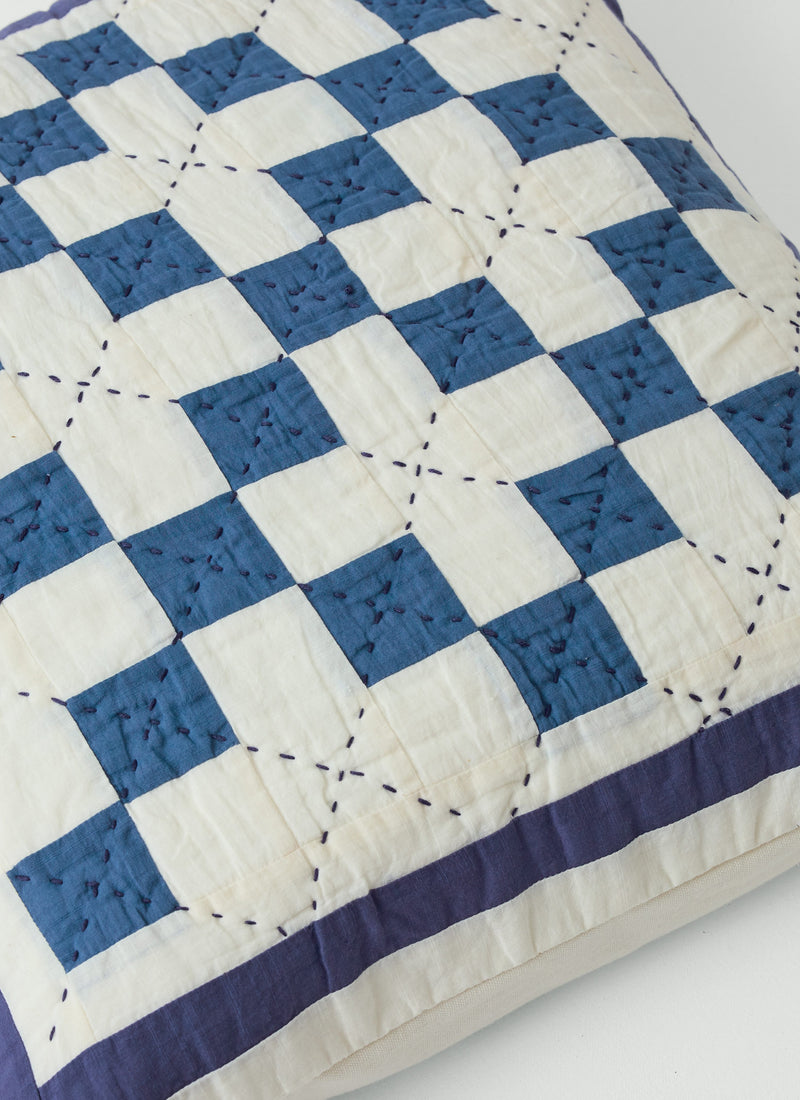 Lattice Patchwork Cushion Cover | Ecru/Aegean Blue