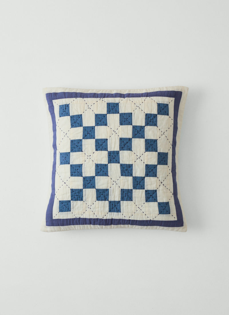 Lattice Patchwork Cushion Cover | Ecru/Aegean Blue