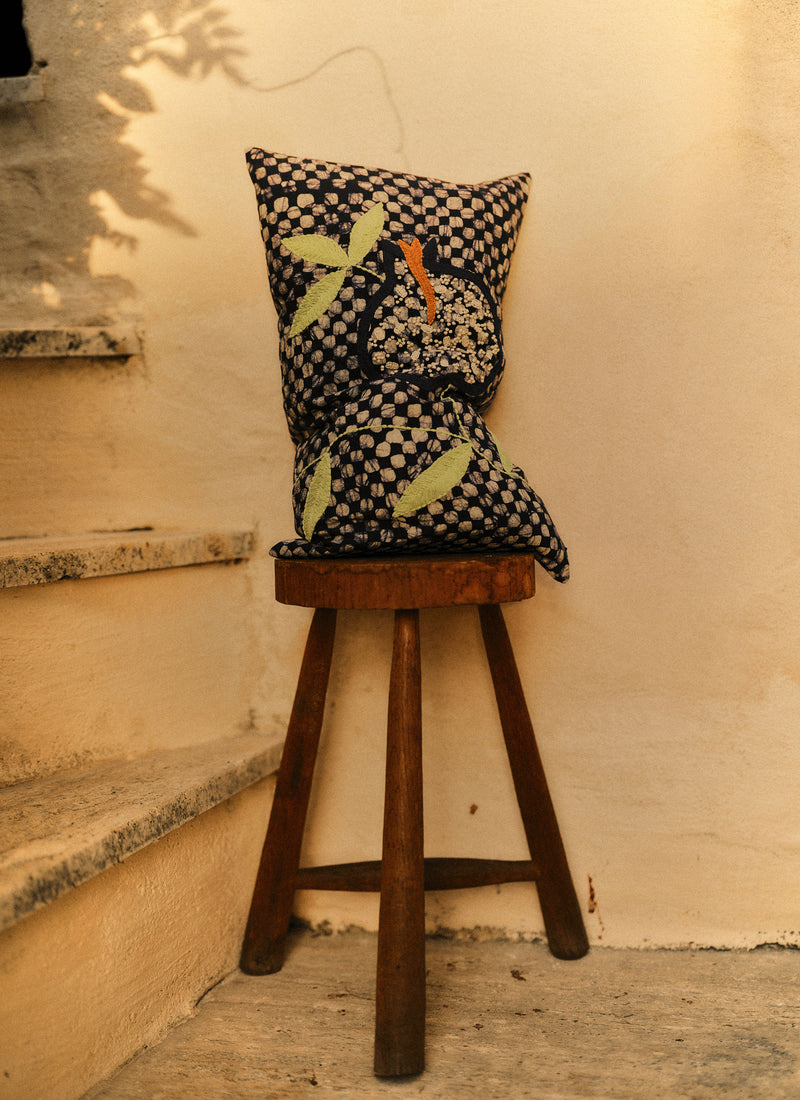 Batik Embroidered Pomegranate Cushion Cover | Provencal Blue