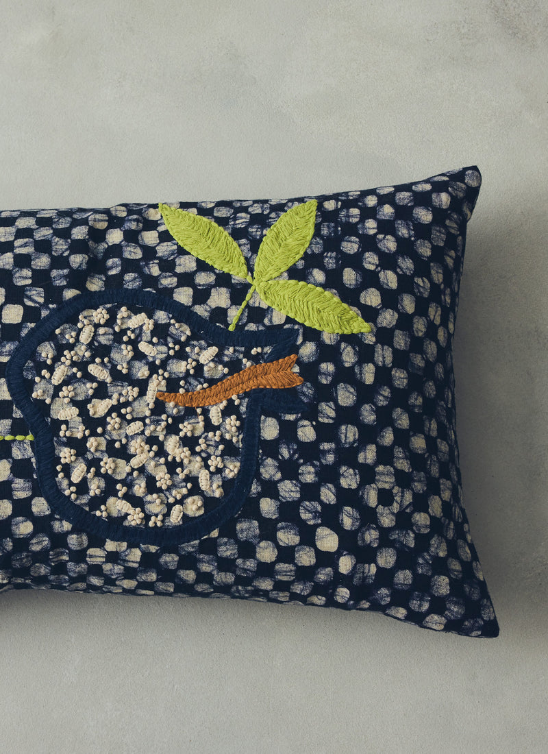Batik Embroidered Pomegranate Cushion Cover | Provencal Blue
