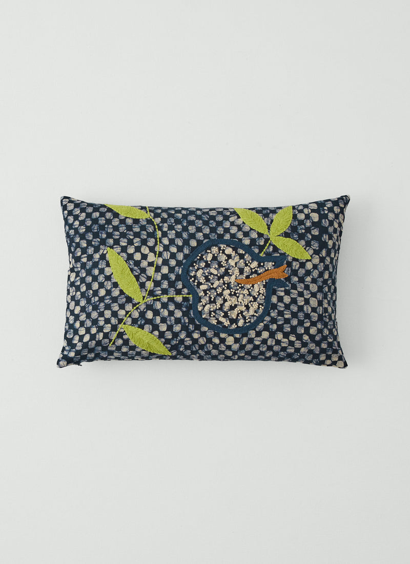 Batik Embroidered Pomegranate Cushion Cover | Provencal Blue