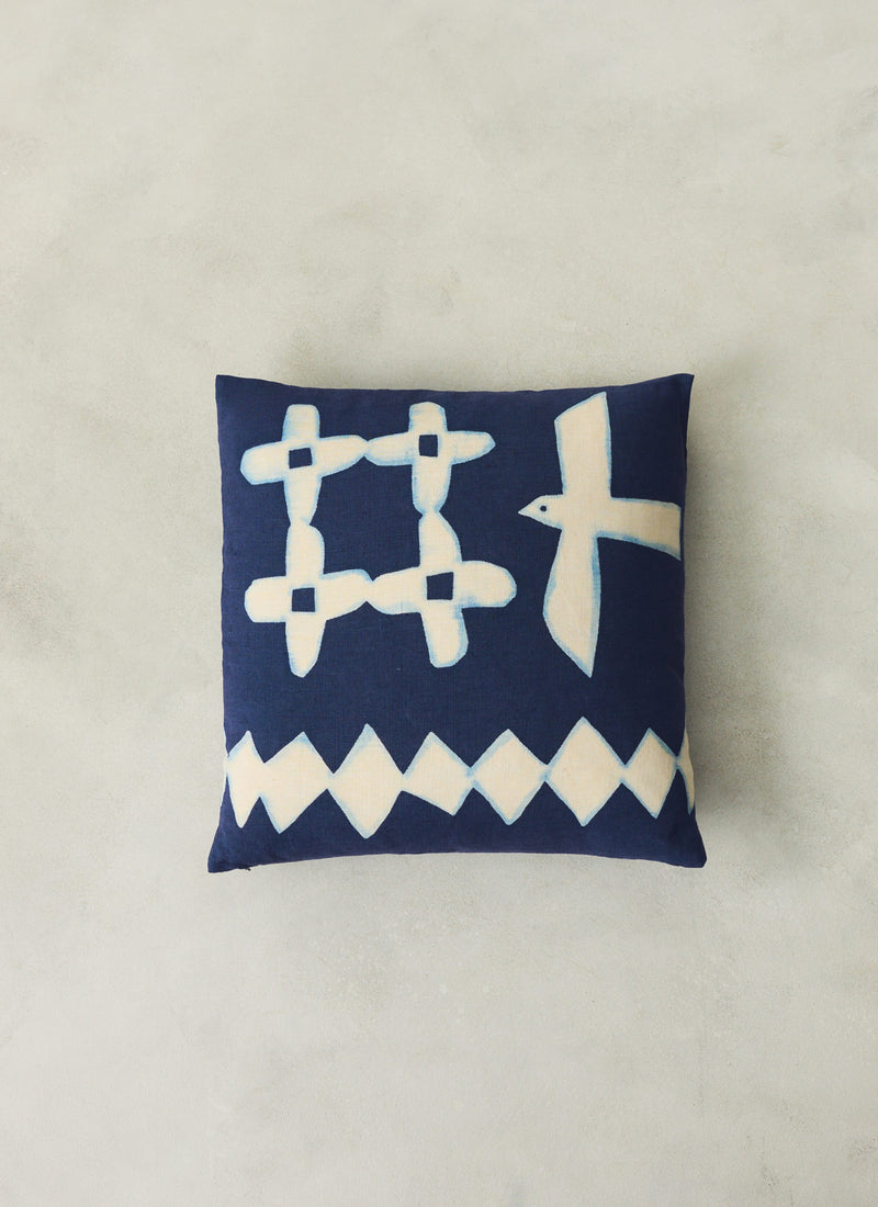 Emma Carlow Cut Out Bird Print Cushion Cover | Indigo Blue/Ecru