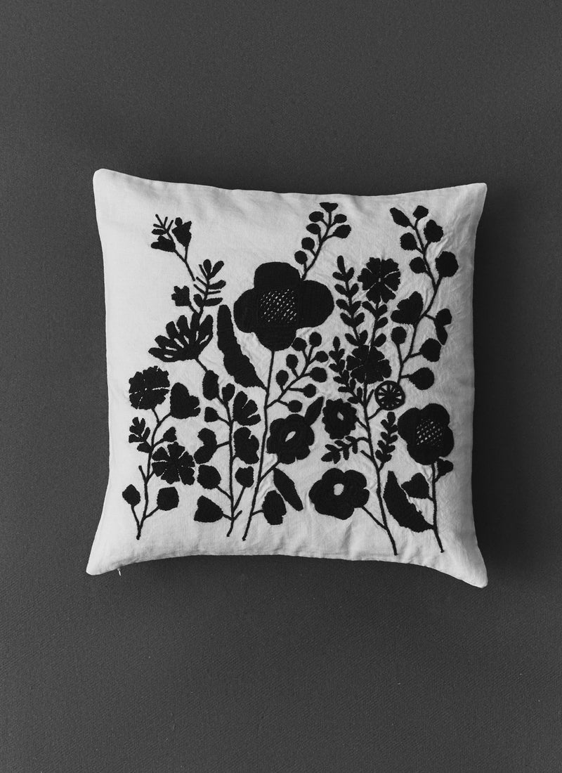 Floral Folk Embroidered Cushion Cover | Cream/Kohl