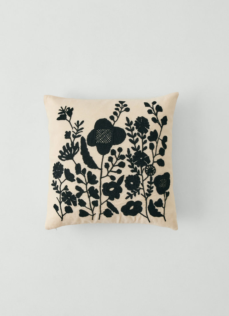 Floral Folk Embroidered Cushion Cover | Cream/Kohl