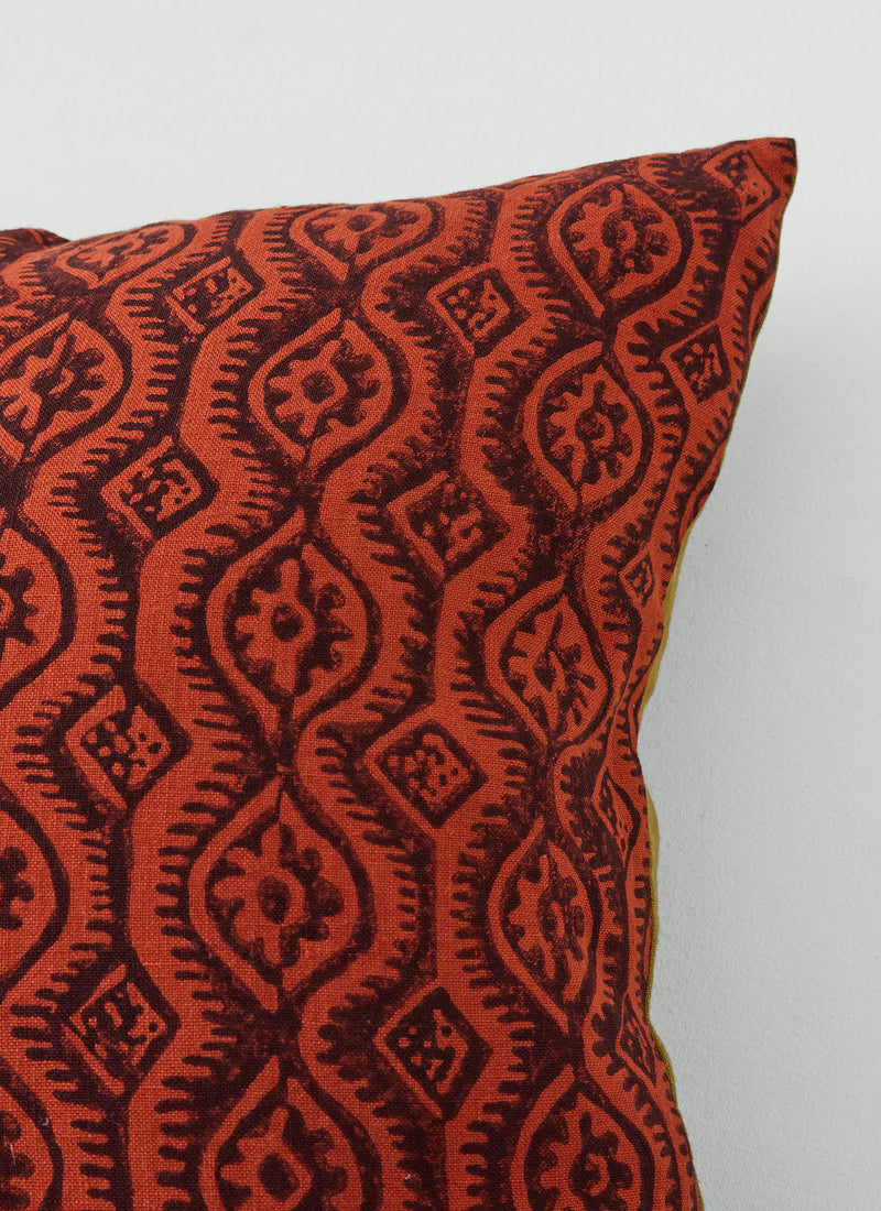 Peggy Angus Small Damask Block Print Cushion Cover | Terracotta/Mulberry
