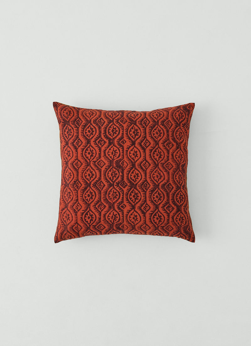 Peggy Angus Small Damask Block Print Cushion Cover | Terracotta/Mulberry