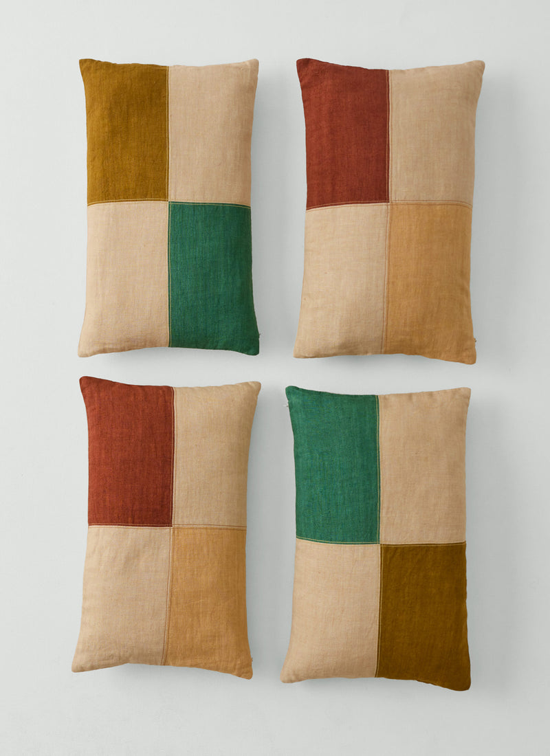 Eave Panelled Linen Cushion Cover | Clover/Gooseberry/Ecru