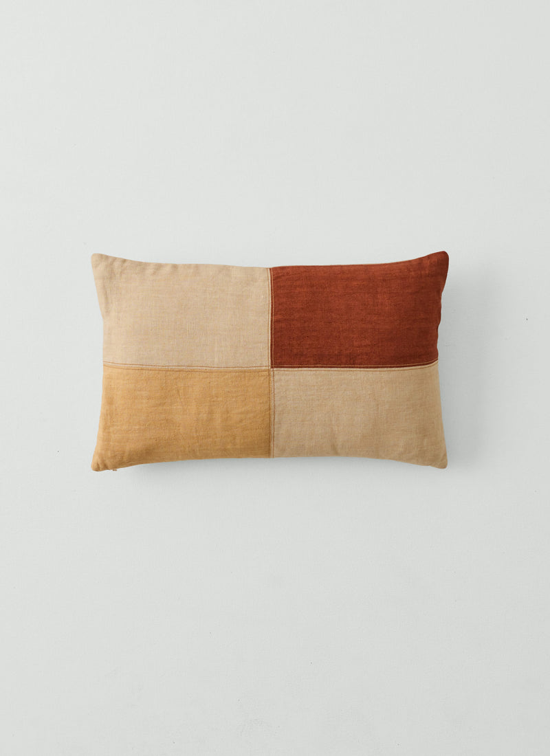 Eave Panelled Linen Cushion Cover | Red Sand/Flax/Ecru