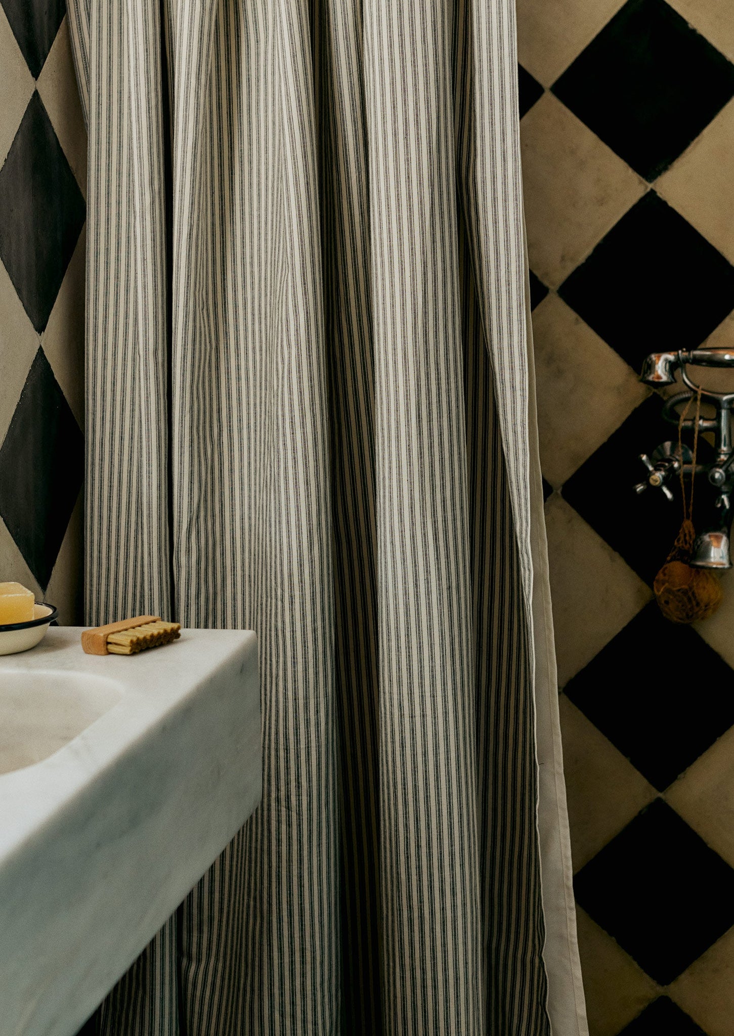 Organic Ticking Stripe Shower Curtain | Ecru/Graphite | TOAST