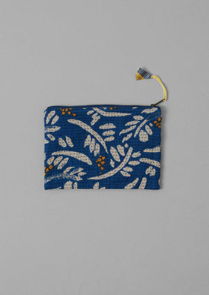 Remnant Fabric Kantha Pouch | Vibrant Blue/Mimosa