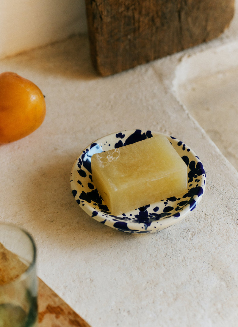 Splatter Enamel Soap Dish | Cream/Blue