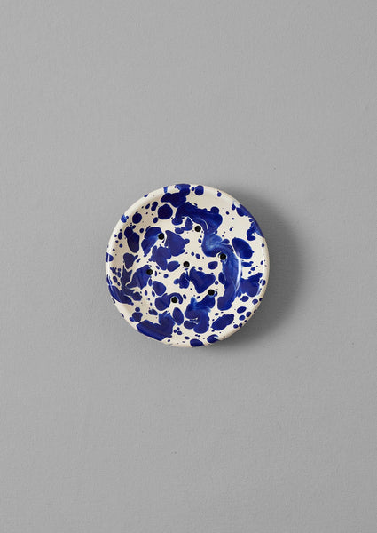 Splatter Enamel Soap Dish Cream Blue