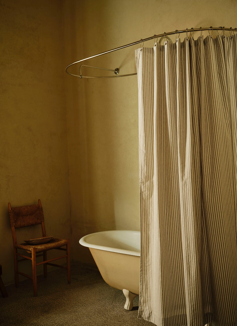 Organic Ticking Stripe Shower Curtain | Ecru/Graphite