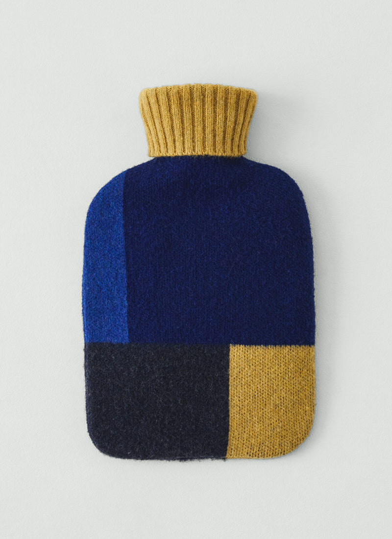 Celeste Wool Hot Water Bottle Cover | Indigo Blue/Chartreuse