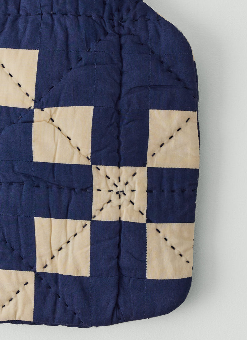 Trellis Patchwork Hot Water Bottle Cover | Deep Blue/Ecru