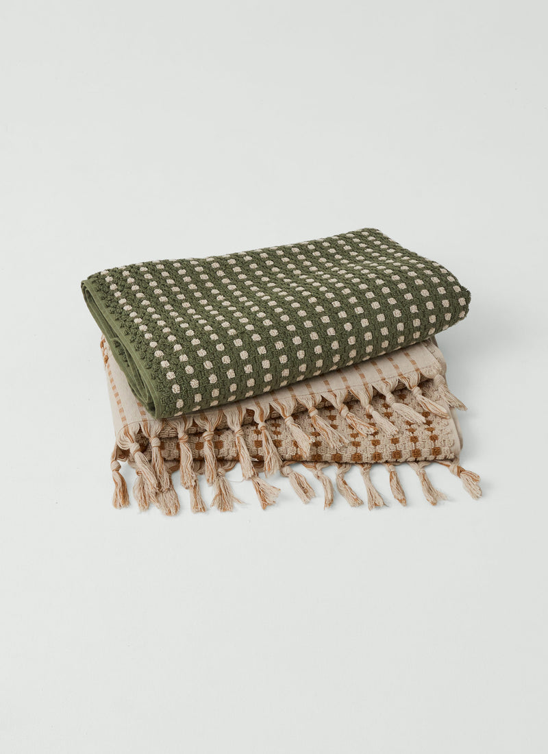 Chickpea Hand Finished Cotton Towel | Olive/Stone